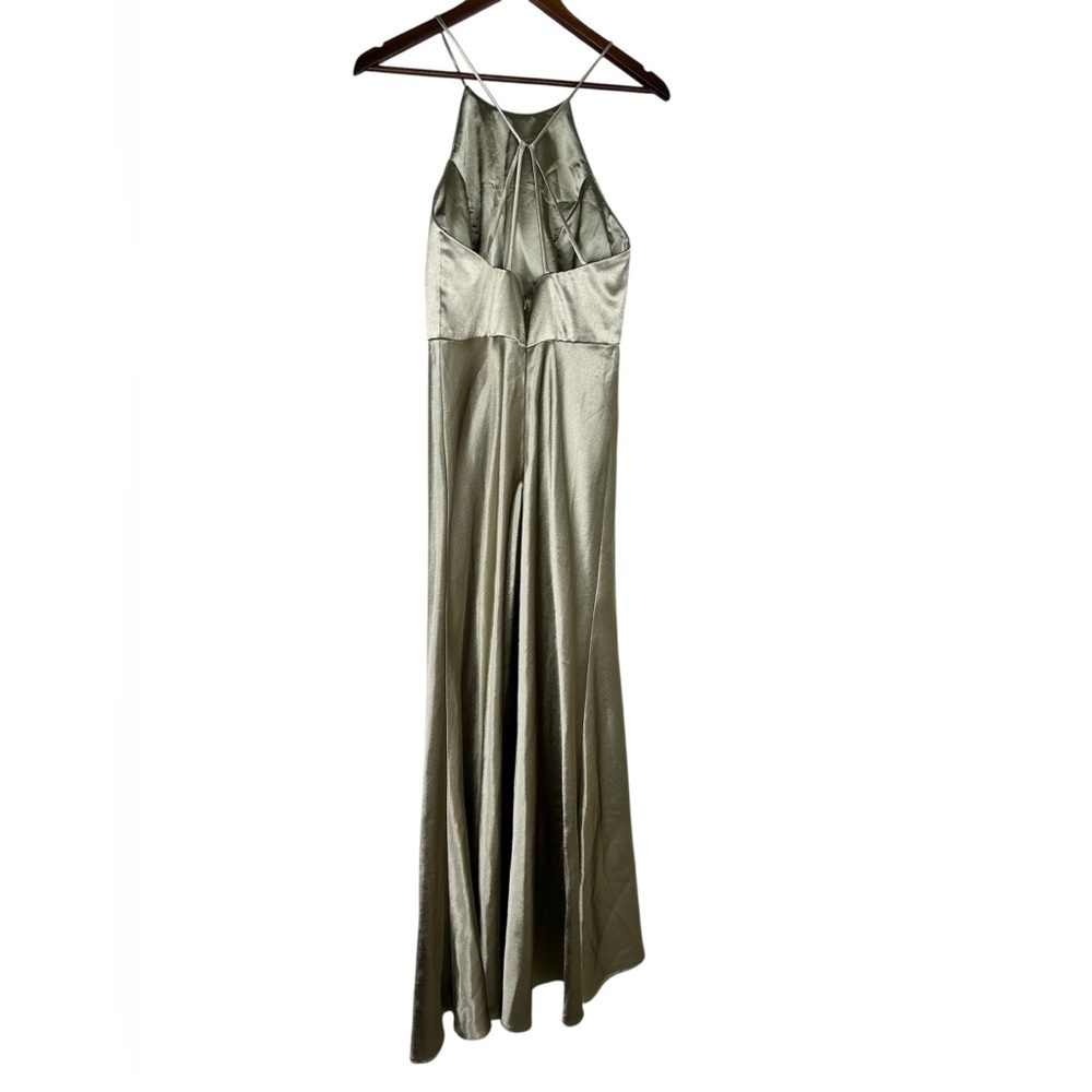 Jenny Yoo Silver Satin Halter Maxi Dress SZ 6 Formal Gown Elegant - Picture 7 of 10